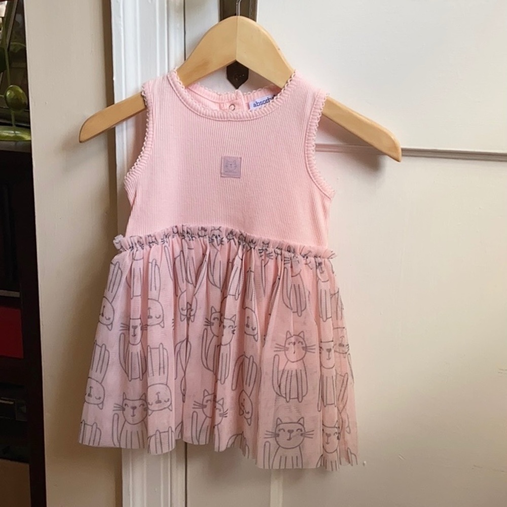 Absorba Baby Pink Ribbed Tulle Onesie Dress Infant Size 12 Months